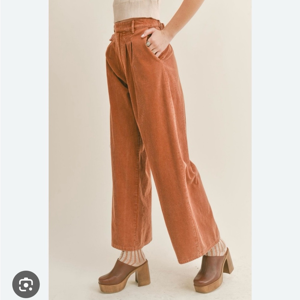 SAGE the label burnt orange corduroy wide legged pants.